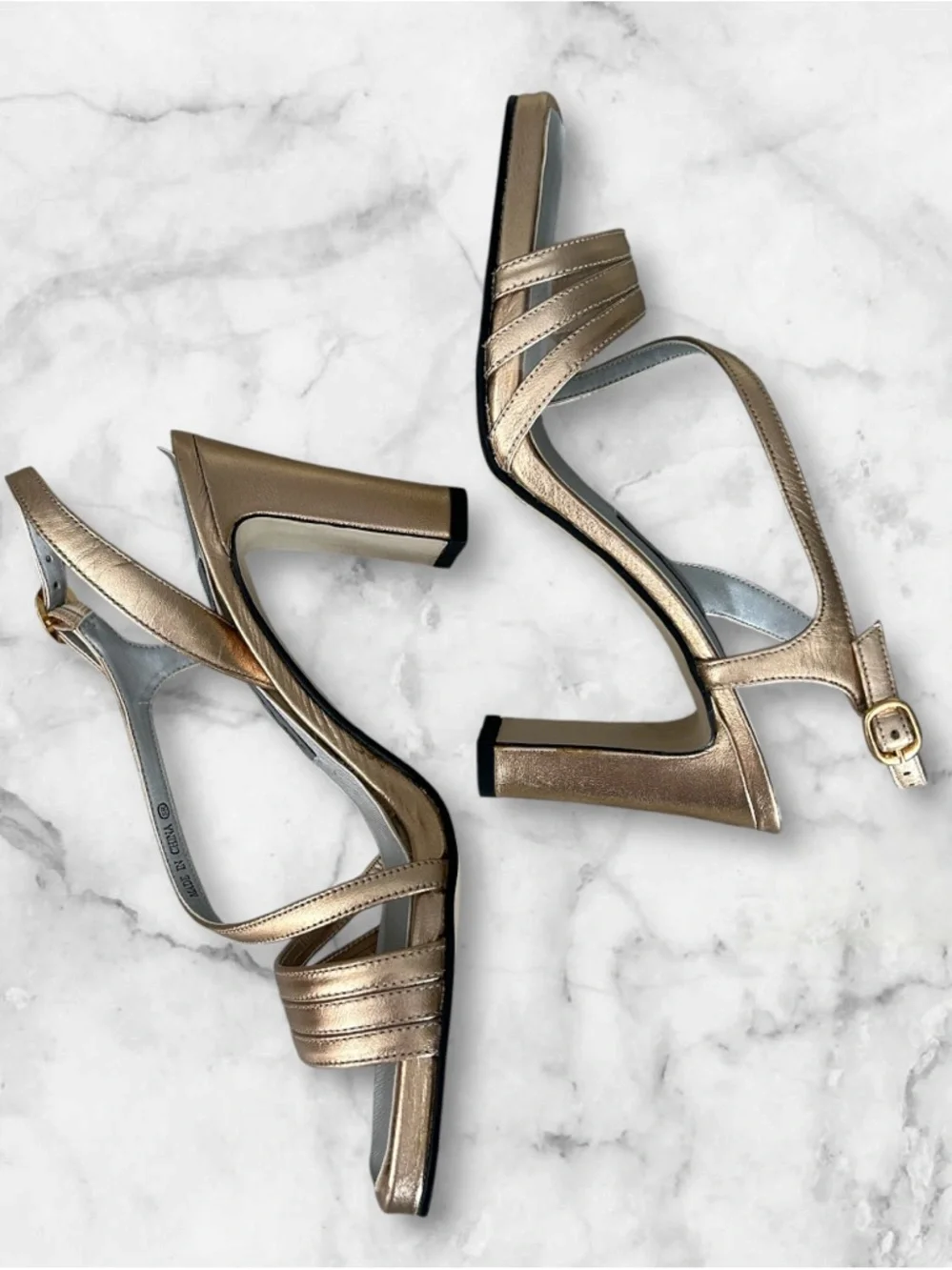 Nina Gold Metallic Strappy Slingback Sandals Block Heel Vintage Y2K Size 6.5